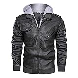 Retro Herren Motorradjacken, Vintage PU-Lederjacke Classic Biker Mantel, Wintermotorbiker Moto Schutzjacke 1905A Black M
