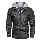 Retro Herren Motorradjacken, Vintage PU-Lederjacke Classic Biker Mantel, Wintermotorbiker Moto Schutzjacke 1905A Black M