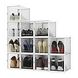 Meerveil Schuhboxen für high heels, Stapelbar und Faltbar Schuh-Organizer aus Kunststoff, 12er-Set, Aufbewahrungsboxen für Stöckelschuhe, Stiefeletten, High Tops, High Heels, Weiß