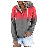 Eaylis Damen Knopf-Kordelzug-Tasche Lässige Langarm Tie-Dye Gradient Print Hoodie, Freizeit Langarmshirt Pullover Teddy-Fleece Plüsch Kapuzenpullover Pulli Streetwear Langarm Sweatshirt H