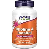 Now Foods | Cholin und Inositol | 500 mg | 100 Kapseln | hochdosiert | ohne Gentechnik | Glutenfrei | Sojafrei | Choline Bitartrat + I