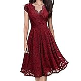 Damen 50er Jahre Kleider Festliches Spitzenkleid Abendkleider Vintage Ballkleid Kurzes A-Linie Cocktailkleid, Brautjungfernkleid für Hochzeit, Floral Elegant Knielang Festlich Partykleid D