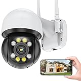 WLAN IP Kamera Outdoor WiFi PTZ Überwachungskamera Aussen Full HD 3MP,Farbnachtsicht Bewegungserkennungsalarm Automatische Verfolgung Sprachalarm Wasserdicht IP66 2-Wege-Audio (Kamera+128G-SD-Karte)