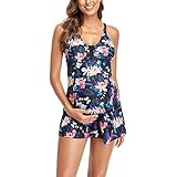 WanWorlder Umstands Tankini Schwangerschafts Badeanzug Schwangere Maternity Badeanzug Damen Schulterfrei Bikini Grosse Grössen Ruched Umstandsbadeanzug Bikini Schwangerschaft (Blau B, XXL)