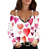 Damen T-Shirt V-Ausschnitt Langarmshirt Elegantes Tunika Oberteile Tops Langem Ärmel Pullover Bluse Shirt Casual Drucken Hemdbluse Schlank Freizeit Bluse S