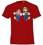 Kinder Jungen Mädchen T-Shirt Modell Mario & Luigi - Rot 106/116 (6 Jahre)