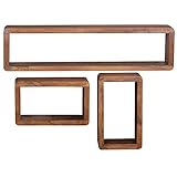 FineBuy 3er Set Wandregale Massiv-Holz Sheesham Holz-Regal Landhaus-Stil Hängeregal Echt-Holz Design Wand-Board Natur-Produkt Wandkonsole dunkel-braun unbehandelt Regale zum Aufhängen Unikat Ablag