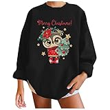 Damen Weihnachten T Shirt Tops Niedliche Eule Print Grafik Casual Lose Langarm Rundhals Pullover Sweatshirts, Schwarz , 46