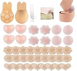 DECHOO Bruststraffungsband BH mit 6 Paar Silikonnippel Trägerloser Unsichtbarer Klebe BH mit Brust Tape Klebe BH Nipple Cover Set für Körbchengröße von A bis E