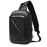 Arctic Hunter Sling Rucksack, Umhängetaschen Herren mit USB, Wasserdicht Schultertaschen für Wandern, Radfahren, Reisen, F