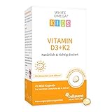 Vitamin D3+K2 für Kinder – 45 Mini-Kapseln – zuckerfrei – 800 IE Vitamin D3 – mit 25 µg Vitamin K2 und 194 mg Omega-3