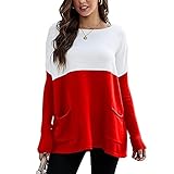 Herbst Und Winter Casual Fashion Damen Rundhals KontrastnäHte Langarm Strick T-Shirt Lose Hedging Pocket Bottoming Top D