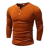 Muskelshirts Herren Langarmshirt Casual Slim fit Bluse Langarm T-Shirt mit Knopfleiste Einfarbig Basic Tshirt Oberteile mit Grandad-Ausschnitt Henley S