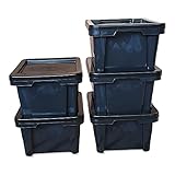 5er-Set Aufbewahrungsbox Spielzeugkiste Kunststoffbox Box mit Deckel stapelbar, für Lebensmittel, PP-Kunststoff, 20 L, 43x35x23 cm (schwarz)