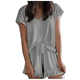 Farb-Set für Damen, einfarbig, V-Ausschnitt, zweiteilig, Pullover, Loungewear, lässige Damenanzüge und Sets, grau, X-Larg