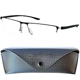 Halbbrille Lesebrille mit rechteckigen Gläsern, GRATIS Brillenetui, Leichten Edelstahl Rahmen (Schwarz), Lesehilfe Herren und Damen +1.5 Diop