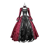 PPangUDing Mittelalterkleid Damen Vintage Gothic Steampunk Viktorianischen Renaissance Spitze Patchwork Prinzessinkleid Abendkleider Partykleid Halloween Karneval Fasching Cosplay Kostü