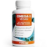 Omega-3 vegan aus Algenöl [1.100 mg] Testsieger 2021 - Hochdosiert mit 300mg EPA & 600mg DHA | hochwertiges Omega-3 Öl in Kapseln (vegan) | Laborgeprüft mit Analyse-Zertifkat | 90 Kap