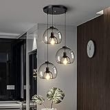 AYXRMX Moderner Esszimmerlampe Glas Pendelleuchte 3 Flammig Kreativer Konkav Design Kronleuchter Höhenverstellbar Rauchgrau Lampenschirm Hängelampe E27 Nachttisch Deckenlampe Esstisch Decke Deko Lamp