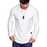 T-Shirt Herren Rundhals Schmücken Reißverschluss/Einfarbig Schulterfalten Langarmshirt Herren Slim Fit Mode Sport T-Shirt Herren Frühling Herbst Lassig Base Shirt H
