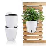 EIVOTOR 3er Selbstwässernder Blumentöpfe Wand Hängend Groß Pflanztöpfe Set aus Kunststoff Plastik Blumentopf Wandbehang Wandvasen für Pflanzen Balkon Zaun Garten Wohnkultur für Innen Außen Weiß