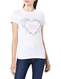 Love Moschino Womens Slim fit Short-Sleeves, Personalised with Dolphins and Logo hotfix 3D Silver Studs T-Shirt, Optical White, 40