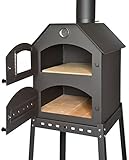 acerto 40487 Profi Pizzaofen für den Garten Schamott-Stein Thermometer Drosselklappe | Pizza-Backofen mit Doppelkammer | Flammkuchen-Ofen mit Gestell | Outdoor Brotbackofen mit Luftregulierung