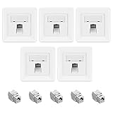 kwmobile Keystone Dose Modul Set - 5X Keystone Modul 5X Netzwerkdose 1-Port CAT 6A Kabel - 10Gibt/s geschirmt Metall Gehäuse RJ45 Schnapp