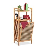 Relaxdays Badregal mit Wäschekorb, herausnehmbare Faltbox aus Stoff, Regal aus Bambus, HBT 95 x 40 x 30 cm, natur/grau, Poly