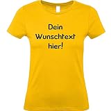 Shirt-Panda Damen T-Shirt mit Wunschtext Wunschdruck · Brust und oder Rücken Druck Personalisiert Personalisierbar Sprüche Anpassen Women Wunschname Frauen Gelb M