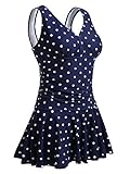 Summer Mae Damen Badekleid Plus Size Geblümt Figurformender Einteiler Badeanzug Swimsuit Navy Polka Dot (EU Size 48-50)-2XL