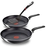 Tefal Aluminium Pfannenset 3-teilig, 24 + 28 cm Pfanne + Pfannenwender, Antihaft Bratpfannen, integrierte Temperaturanzeige, nicht Induktionsfähig