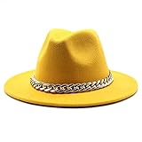 ileibmaoz Fedora Trilby Filzhut Hut British Style Jazz Top Hat Men and Women Big Brim Hat Fashion Big Brim Felt Hat-Yellow_L (58-60Cm)