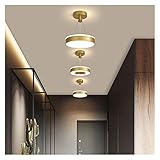 JSJJAQW Leuchter Runde LED-Kronleuchter for Veranda-Gang-Modern-Balkon minimalistische Decke Pendelleuchte Goldener schwarzer Schmiedeeisen-Leuchte (Emitting Color : Cold White, Size : Golden-B)