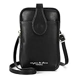 Mini Leder Slim Damen Handy Sling Bag Frauen Reißverschluss Tasche, Schwarz ,