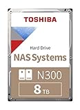 Toshiba N300 8 TB NAS 3.5’’ SATA Interne Festplatte. 24/7-Betrieb, optimal für NAS mit 1–8 Einschüben, 256 MB Datenpuffer, 180 TB/Jahr Workload-Rate, 3 Jahre Garantie, HDWG480UZSVA, Silb
