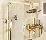 Badezimmer Duschsystem, Wandmontage Badezimmer Dusche Set Wasserhahn Antike Messing Duschmischer Tap mit Handheld Dusche, Europäischen Stil Badewanne Kalthärtung Wasserhahn (Color : E)