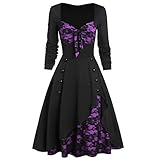 DQANIU Retro Party Kleid, Damen Vintage Kleid Lace Stickerei Stitching Plus Size Langarm Fashion Prom Abend Party mittelalterlichen Kleid Elegante Cocktail Party