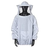 Amacoam® Imkerjacke Imkerjacke mit Hut Professional Imkerbekleidung Imker Bienenzüchter Professionelle Imker Bienenschutz Hut Bienenanzug mit Reißverschluss für Bienenzüchter Bee Keepers (Weiß)