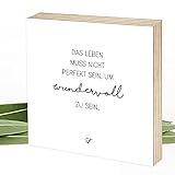 Wunderpixel® Holzbild Wundervolles Leben - 15x15x2cm zum Hinstellen/Aufhängen, echter Fotodruck mit Spruch auf Holz - schwarz-weißes Wand-Bild Aufsteller zur Dekoration Zuhause oder Geschenk-I