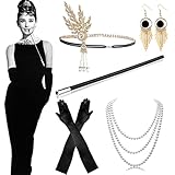 20er Jahre Accessoires Kostüm Damen Flapper Set, 1920er accessoires Damen Halloween Kostüm Kleid Große Gatsby Kostüm Retro Stirnband Inspiriert Accessoires für Halloween Weihnachten Neujahr Mehrweg