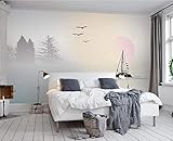 Tapete 3D Fototapete Szenisches Bird Sunset Boot Tapeten 3D Effekt Vliestapete Wohnzimmer Schlafzimmer Wandbilder Wanddeko 200cmX140