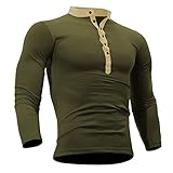 GAOBI Herren Stehkragen Langarm Hemd Beiläufig Slim Fit Taste Knopfleiste Einfacher V-Ausschnitt Hemden Baumwolle Shirts Männer Rundkragen mit Knopfleiste ​Schmal Geschnitten Einfarbig Lang