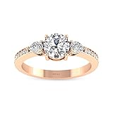 0,34 Karat IGI zertifizierter Diamant Gold Ring, Runde Birnenform Drei Stein Ring, IJ-SI Farbe Klarheit Diamant Ehering, Verlobung Jahrestag Stapel Ring, 14K Roségold, Size:EU 44