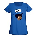 T-Shirt Krümelmonster Kekse Karneval Fasching Kostüm Sesamstraße Damen XS - 3XL Verkleidung Gruppen-Kostüm Rosenmontag Party Feier, Größe:XL, Farbe:Royalb