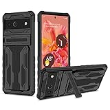 SCRENDY Hülle für Google Pixel 6 Mit Kameraschutz Case, Schutzhülle mit Kartenfach und Ständer Cover, Militärische Stoßfeste Handyhülle, Schw
