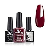 VENALISA Nagelkunst-Salon, professioneller Basislack, 7.5 ml, mit gehärtetem Überlack, Weinrot, Emaille, UV-Gel-Nagellack, Soak-Off, UV-LED-Gel-Nagellack für Heimwerker, Starter-Set, 3 Stück