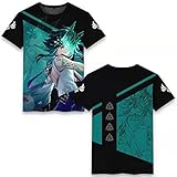 QPWZ Xiao Genshin Impact Anime-T-Shirt, 3D Digitaldruck Spiel Cartoon Peripher Freizeit Sport Kurzarm Sommerkleid Unisex