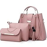 FiveloveTwo Damen 3Pcs PU Leder Tasche Set Handtasche + Schultertasche + Umhängetasche Henkeltaschen Rucksackhandtaschen Shopper Clutches Handbag Set Tote Tragetaschen R