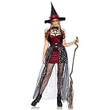LUONE Halloween-Kostüm Erwachsene Hexe Cosplay, Cosplay Kostüm Vampir Hut Hexe Kostüm Halloween Party Dress Up Kostüm,Rot,M